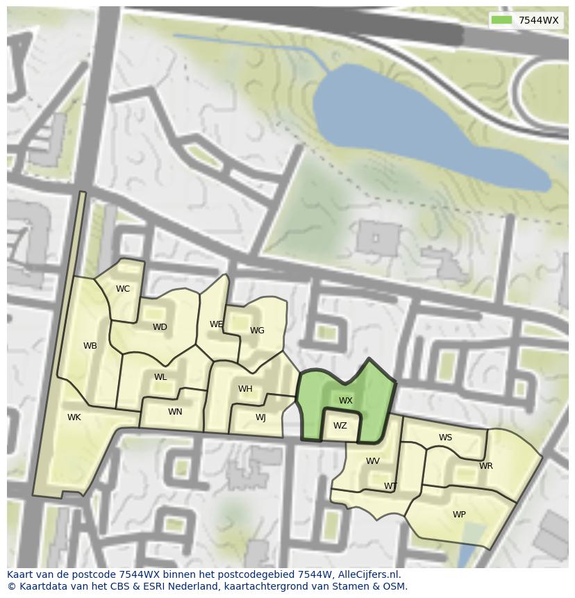 Afbeelding van het postcodegebied 7544 WX op de kaart.