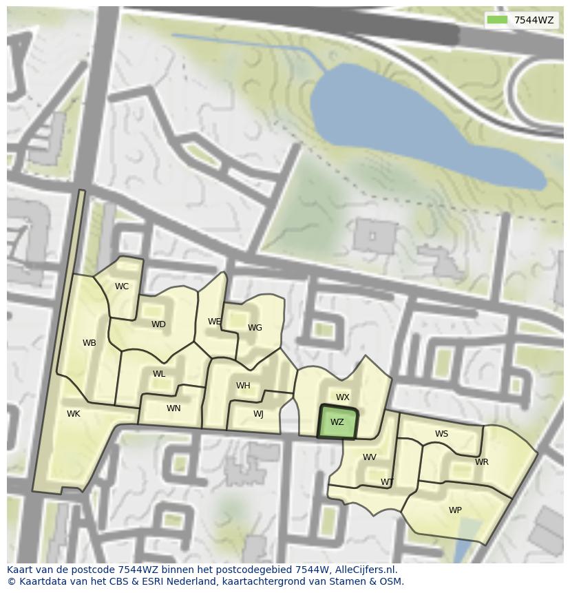 Afbeelding van het postcodegebied 7544 WZ op de kaart.