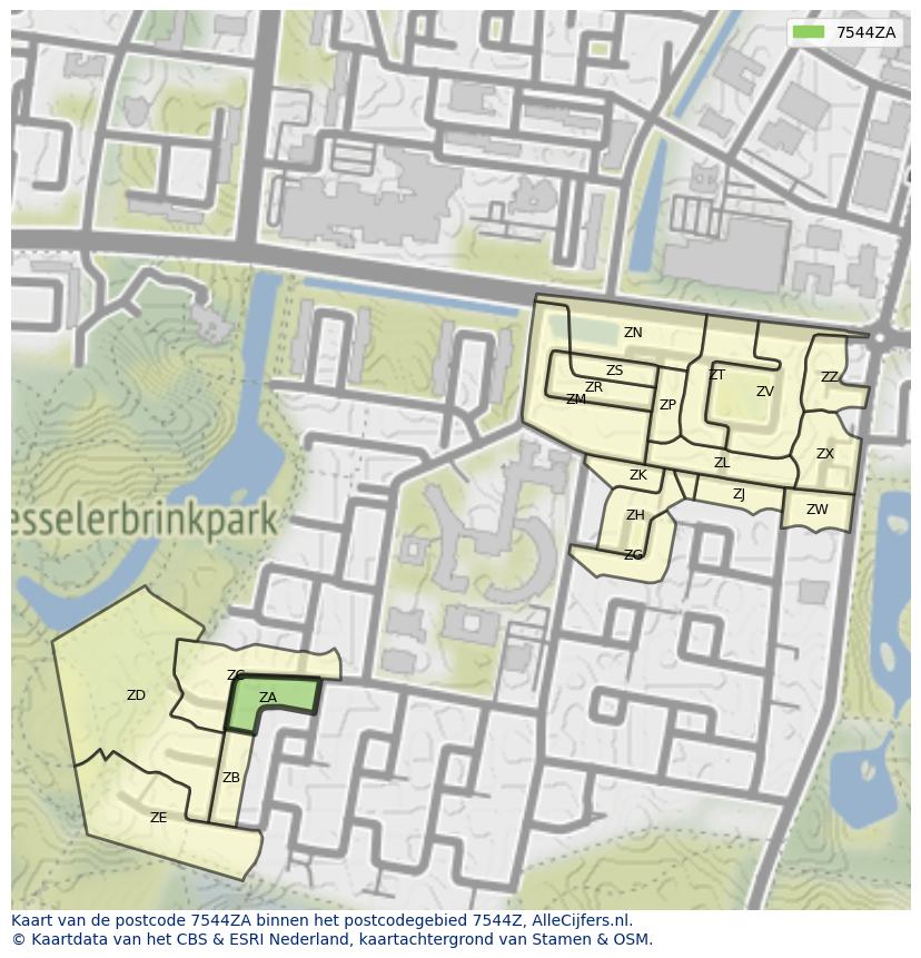 Afbeelding van het postcodegebied 7544 ZA op de kaart.