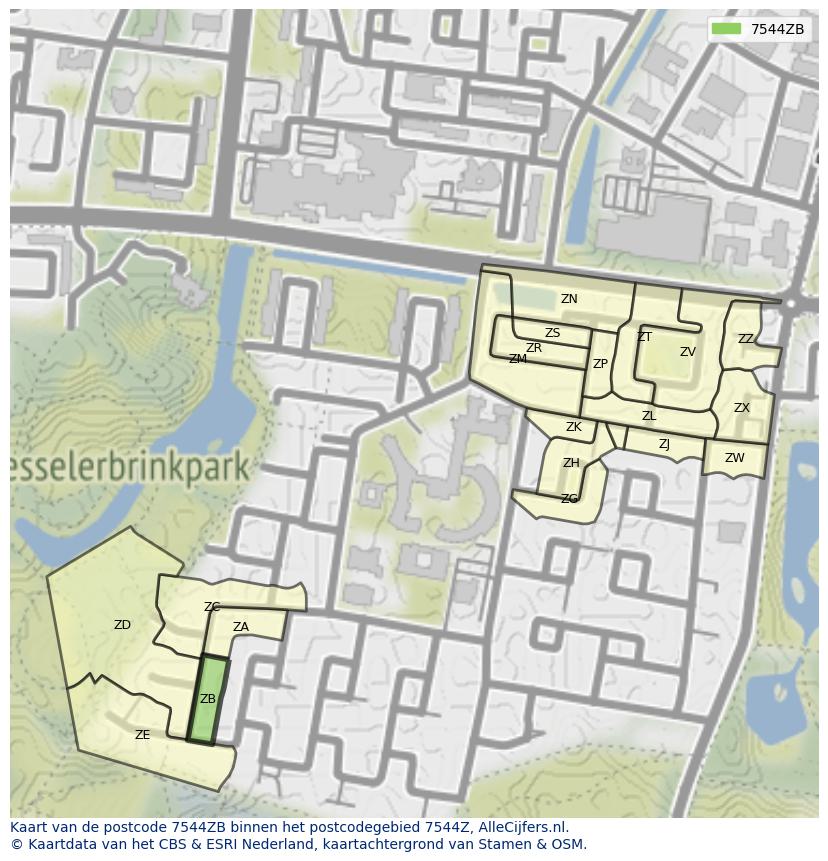 Afbeelding van het postcodegebied 7544 ZB op de kaart.