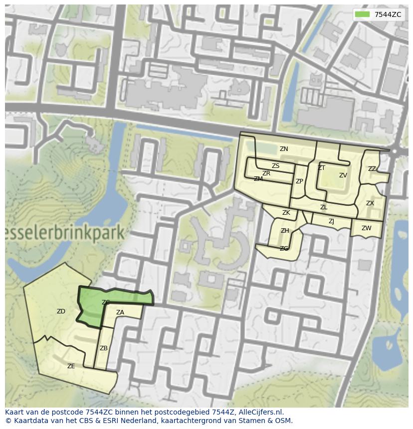 Afbeelding van het postcodegebied 7544 ZC op de kaart.