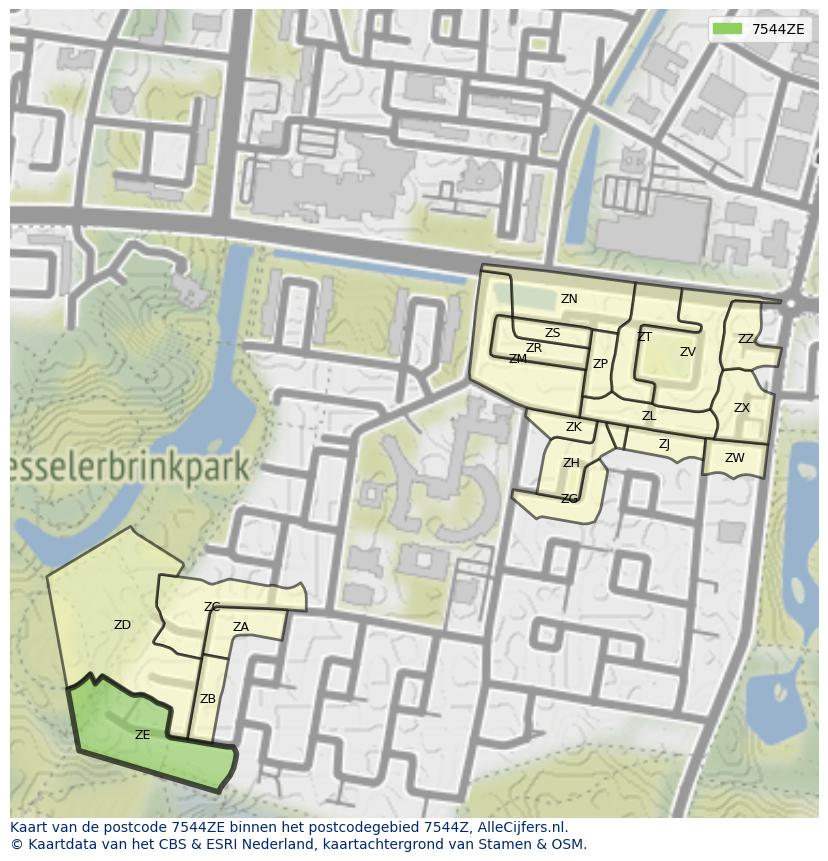 Afbeelding van het postcodegebied 7544 ZE op de kaart.