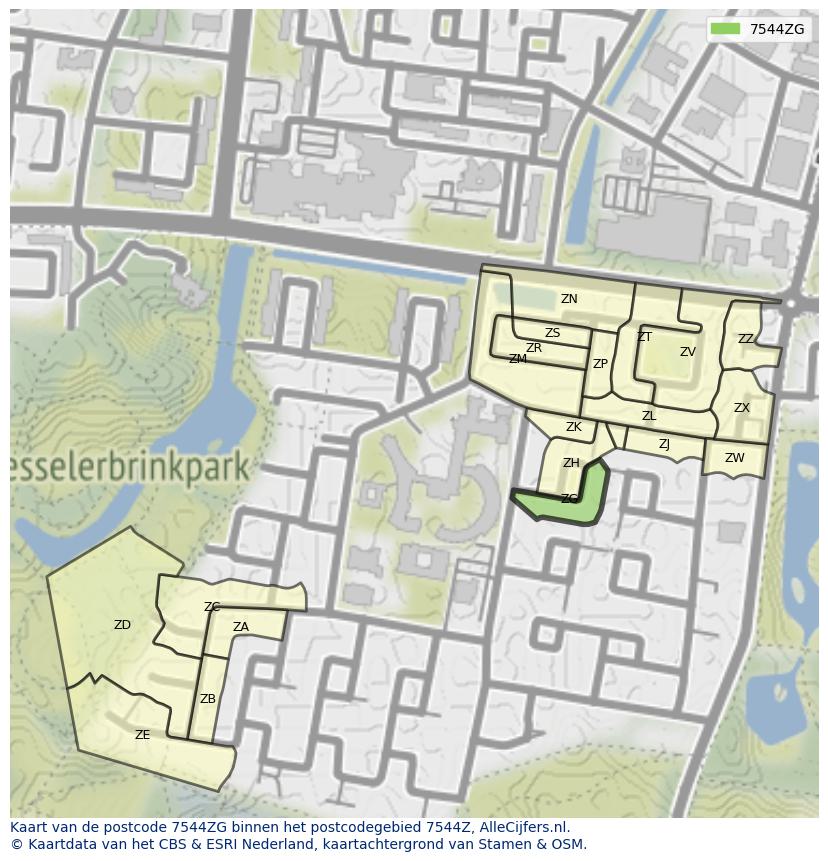 Afbeelding van het postcodegebied 7544 ZG op de kaart.