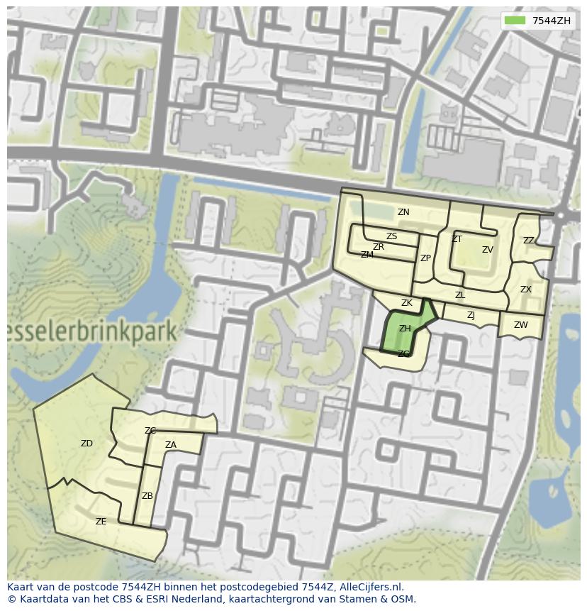 Afbeelding van het postcodegebied 7544 ZH op de kaart.