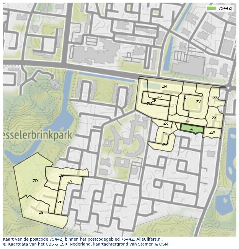 Afbeelding van het postcodegebied 7544 ZJ op de kaart.