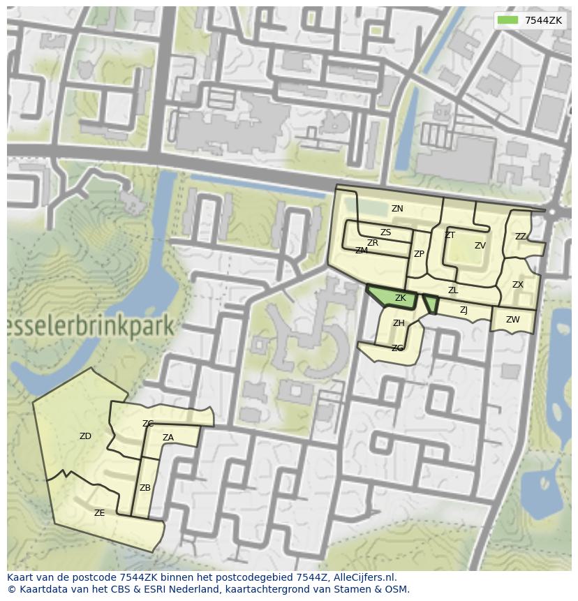 Afbeelding van het postcodegebied 7544 ZK op de kaart.