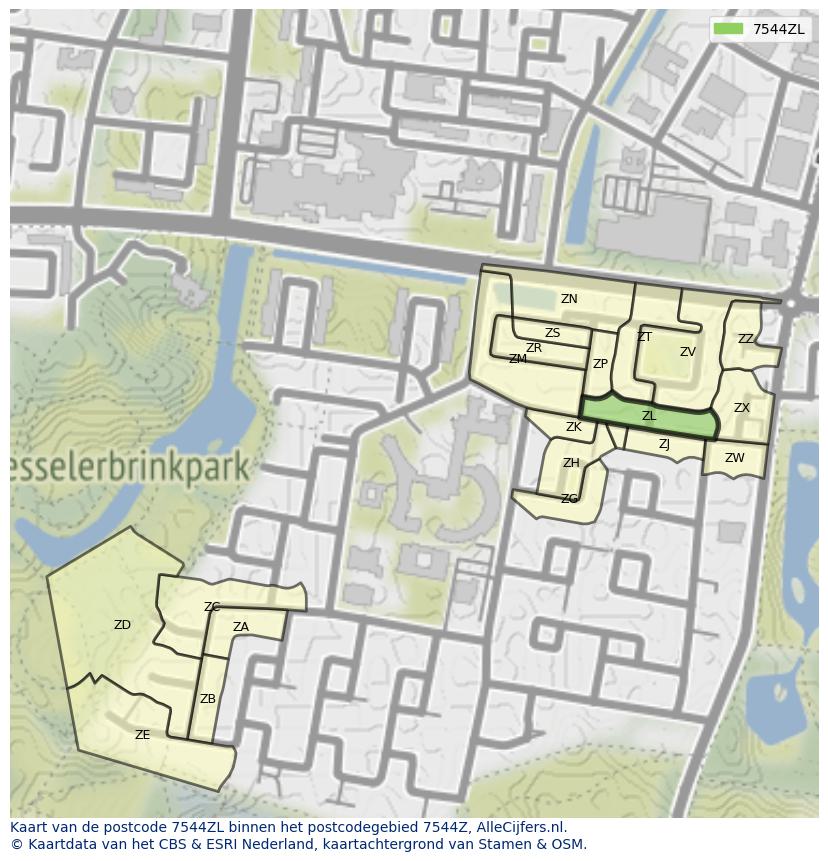 Afbeelding van het postcodegebied 7544 ZL op de kaart.