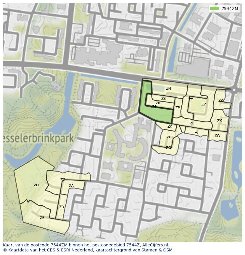 Afbeelding van het postcodegebied 7544 ZM op de kaart.
