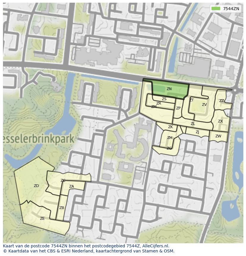 Afbeelding van het postcodegebied 7544 ZN op de kaart.