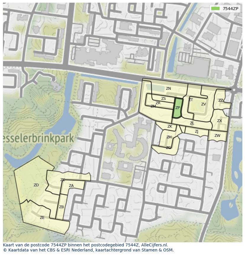 Afbeelding van het postcodegebied 7544 ZP op de kaart.