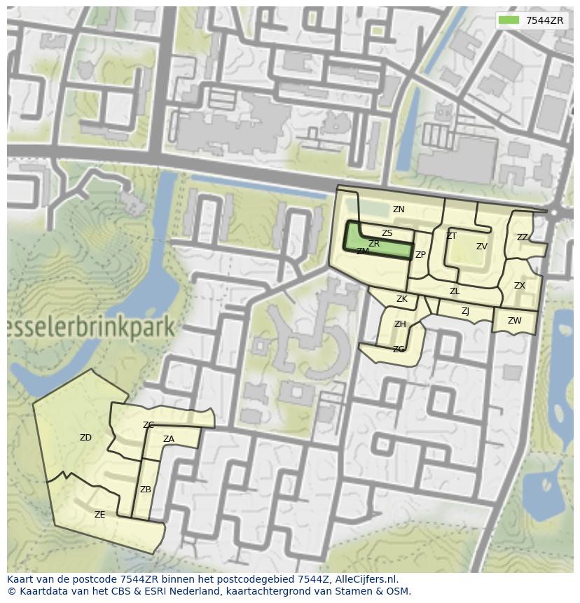 Afbeelding van het postcodegebied 7544 ZR op de kaart.