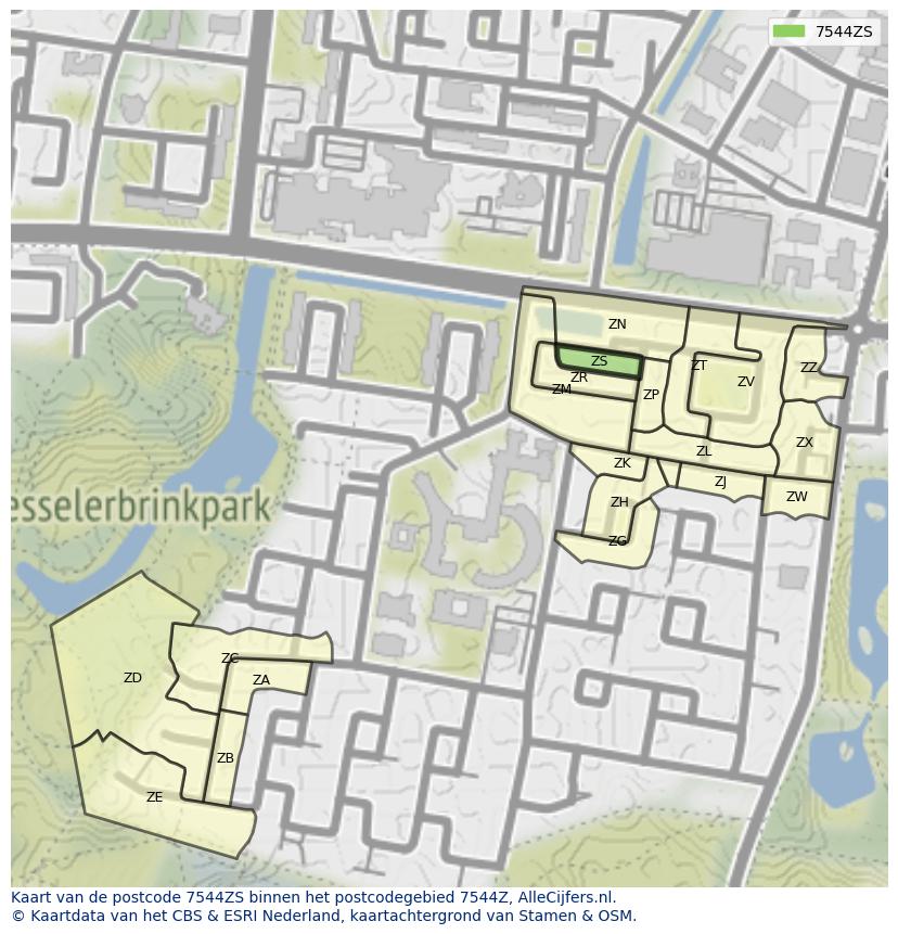 Afbeelding van het postcodegebied 7544 ZS op de kaart.