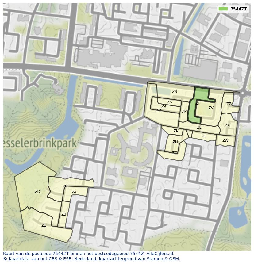 Afbeelding van het postcodegebied 7544 ZT op de kaart.
