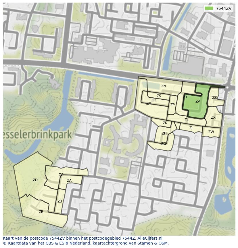 Afbeelding van het postcodegebied 7544 ZV op de kaart.