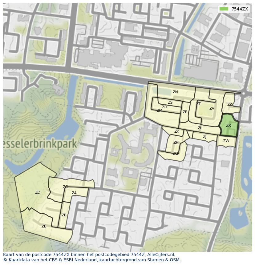 Afbeelding van het postcodegebied 7544 ZX op de kaart.