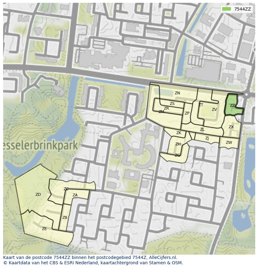 Afbeelding van het postcodegebied 7544 ZZ op de kaart.