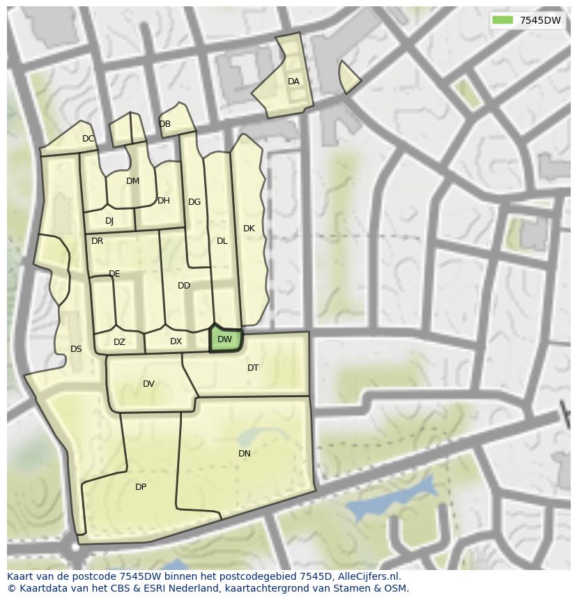 Afbeelding van het postcodegebied 7545 DW op de kaart.