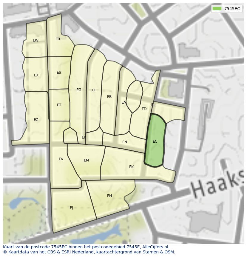 Afbeelding van het postcodegebied 7545 EC op de kaart.