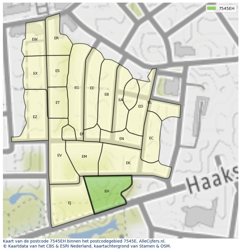 Afbeelding van het postcodegebied 7545 EH op de kaart.