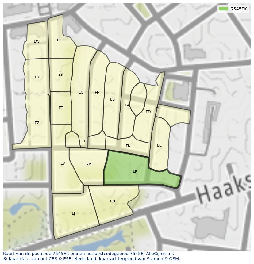Afbeelding van het postcodegebied 7545 EK op de kaart.