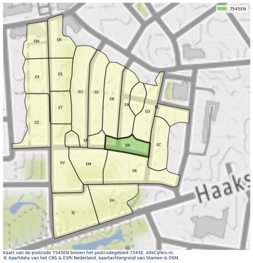 Afbeelding van het postcodegebied 7545 EN op de kaart.
