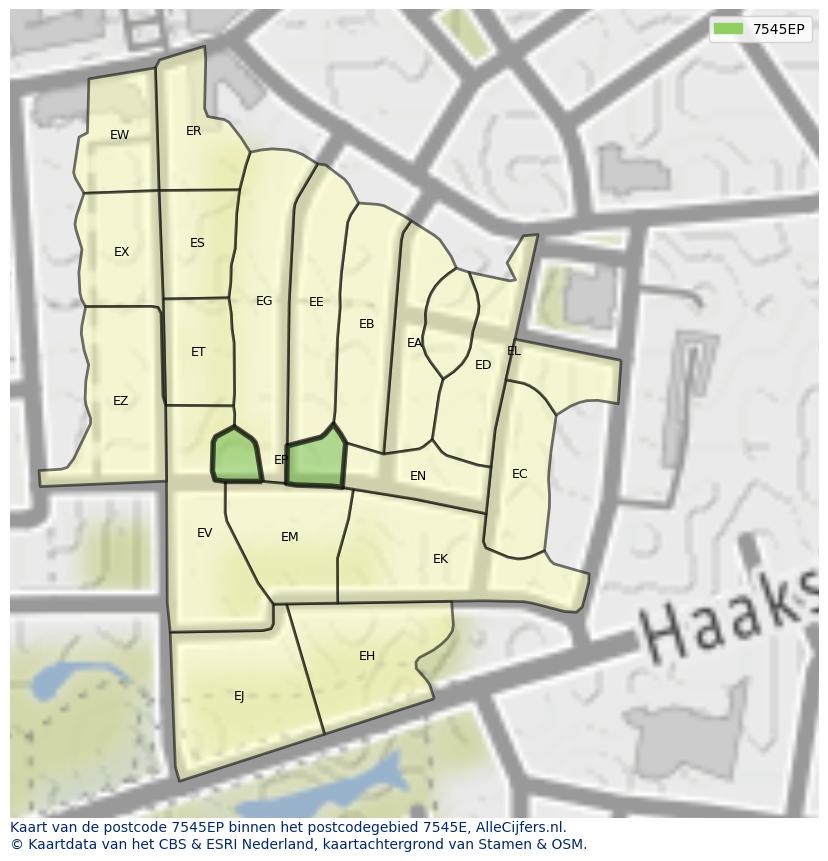 Afbeelding van het postcodegebied 7545 EP op de kaart.