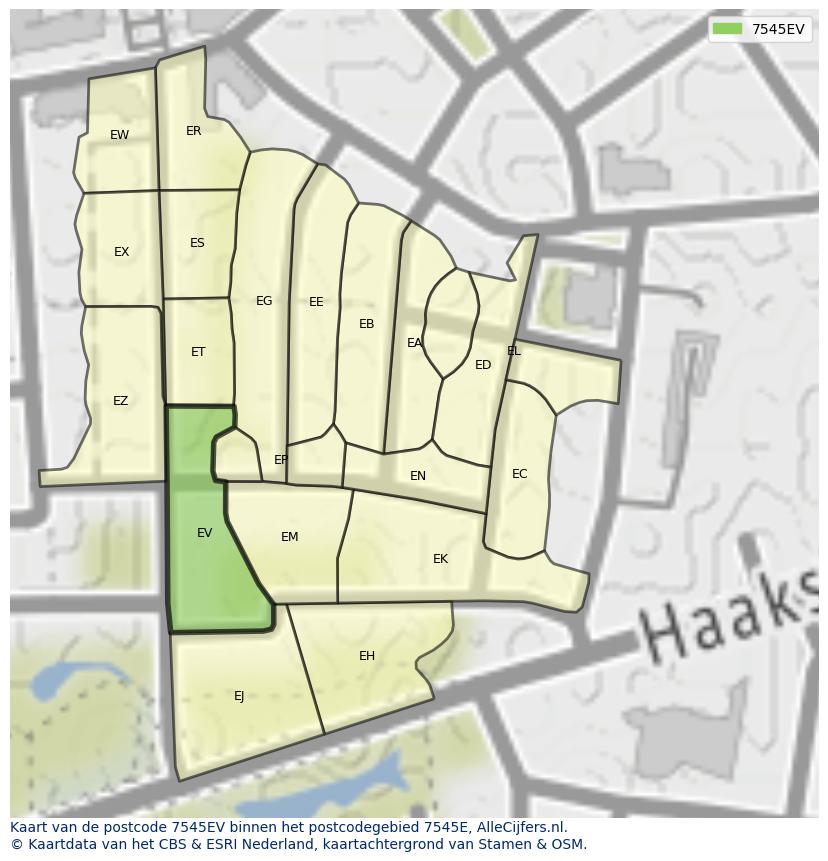 Afbeelding van het postcodegebied 7545 EV op de kaart.