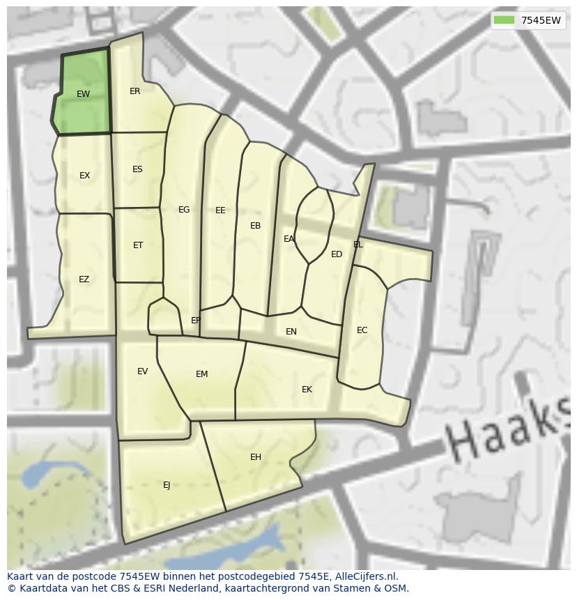 Afbeelding van het postcodegebied 7545 EW op de kaart.