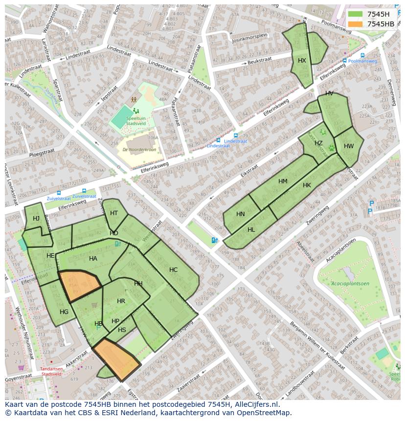 Afbeelding van het postcodegebied 7545 HB op de kaart.