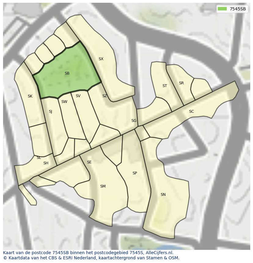 Afbeelding van het postcodegebied 7545 SB op de kaart.