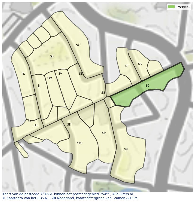 Afbeelding van het postcodegebied 7545 SC op de kaart.