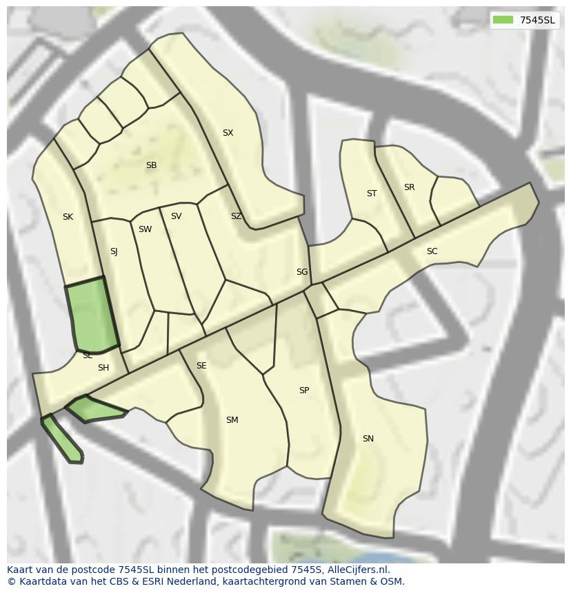 Afbeelding van het postcodegebied 7545 SL op de kaart.