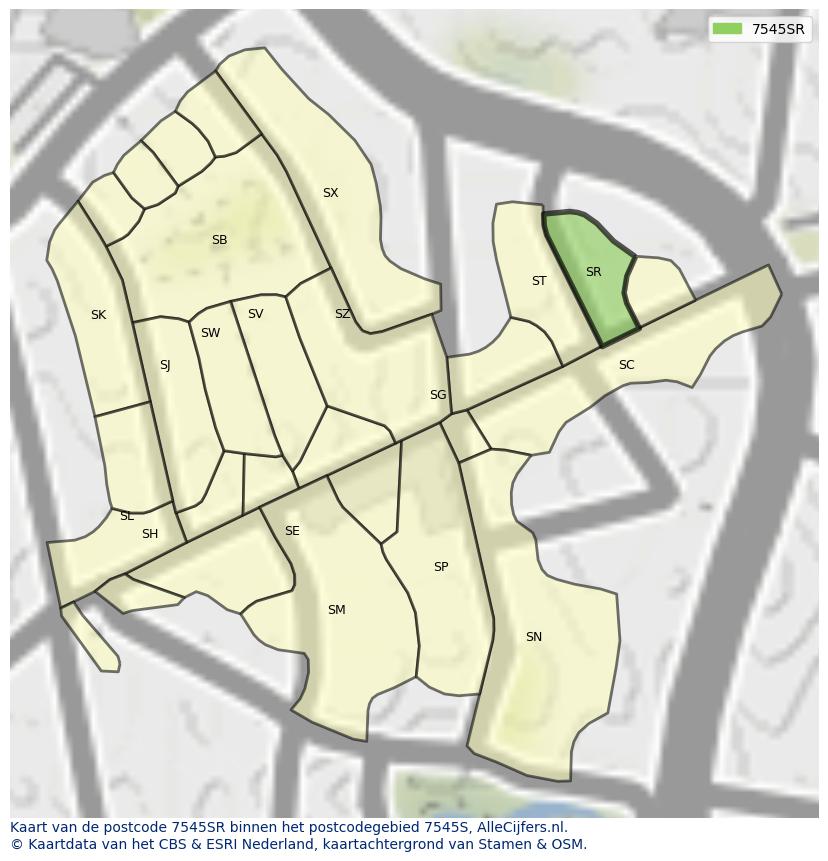Afbeelding van het postcodegebied 7545 SR op de kaart.