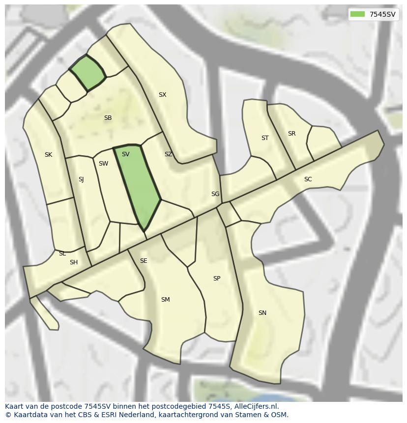 Afbeelding van het postcodegebied 7545 SV op de kaart.