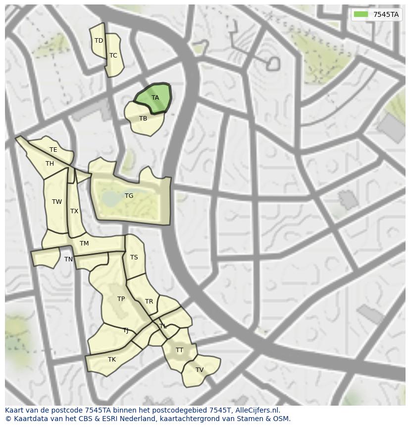 Afbeelding van het postcodegebied 7545 TA op de kaart.