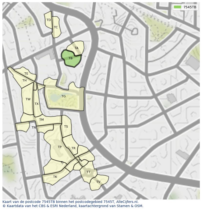 Afbeelding van het postcodegebied 7545 TB op de kaart.