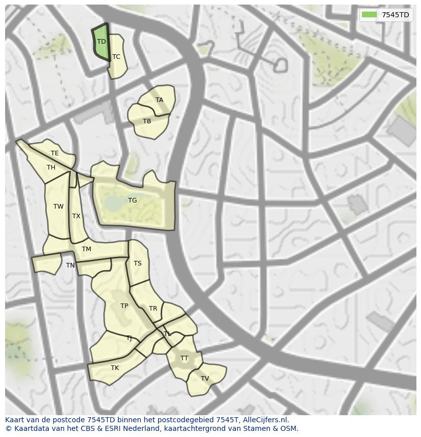 Afbeelding van het postcodegebied 7545 TD op de kaart.