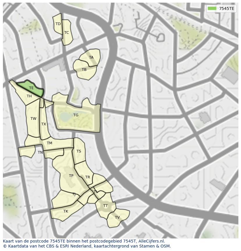 Afbeelding van het postcodegebied 7545 TE op de kaart.
