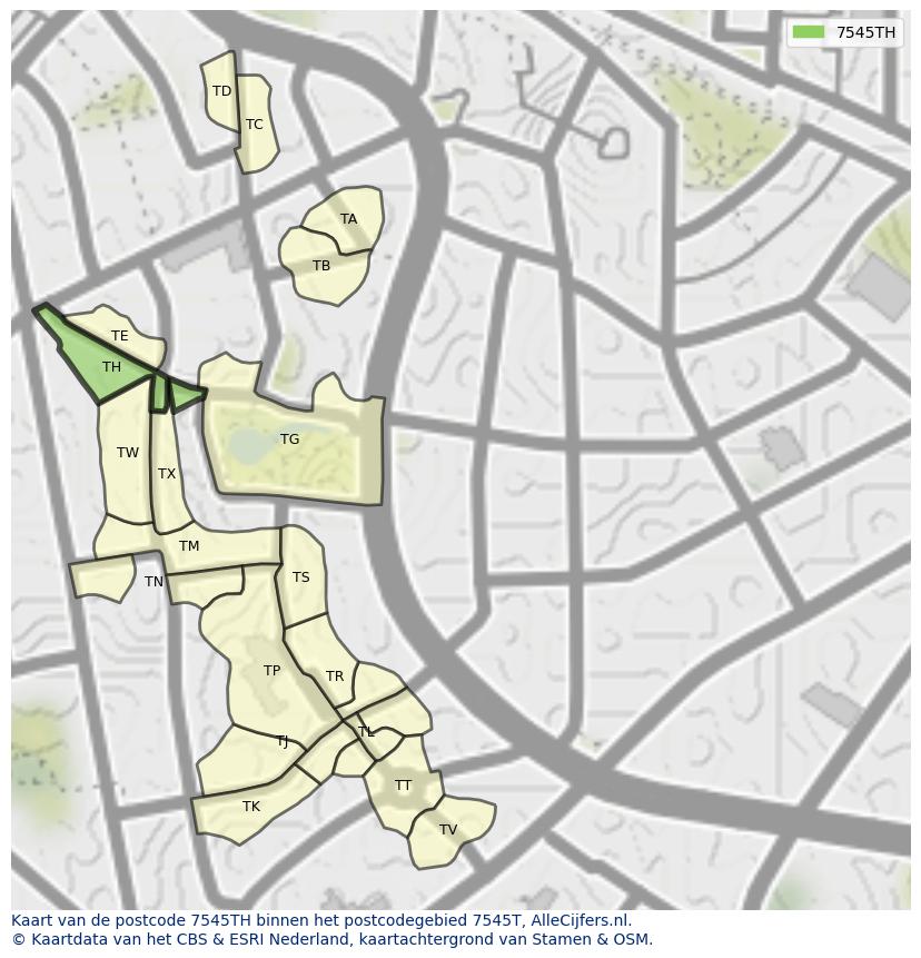 Afbeelding van het postcodegebied 7545 TH op de kaart.