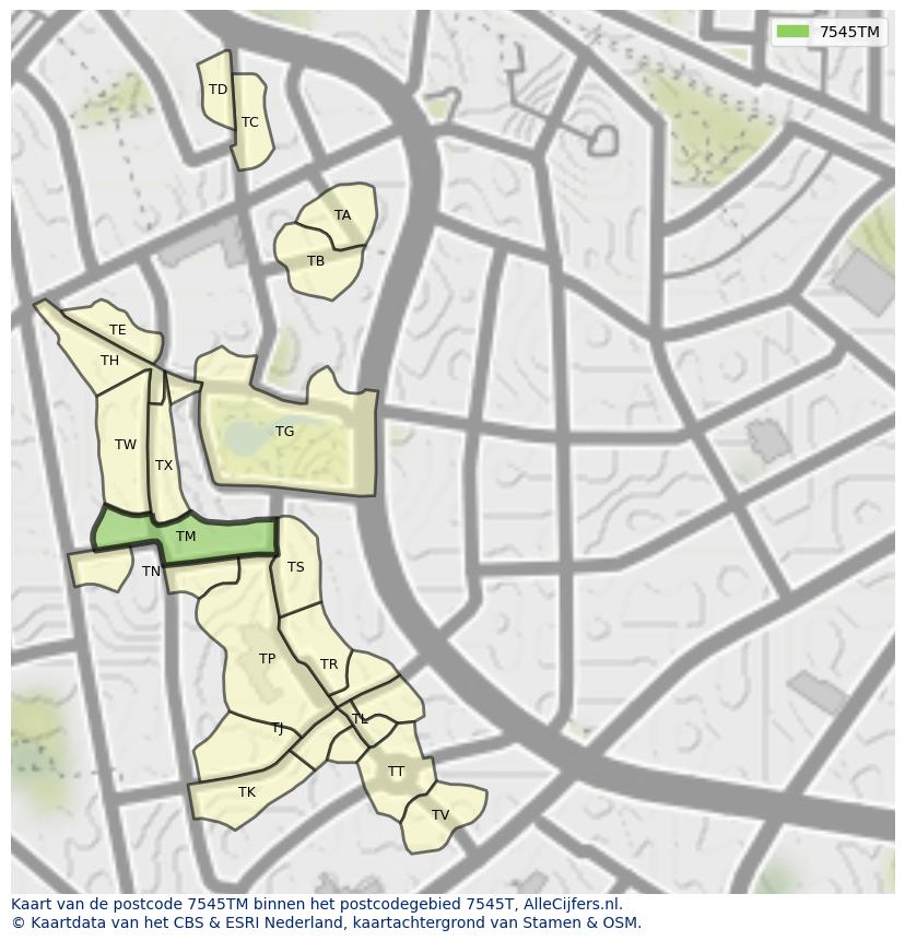 Afbeelding van het postcodegebied 7545 TM op de kaart.