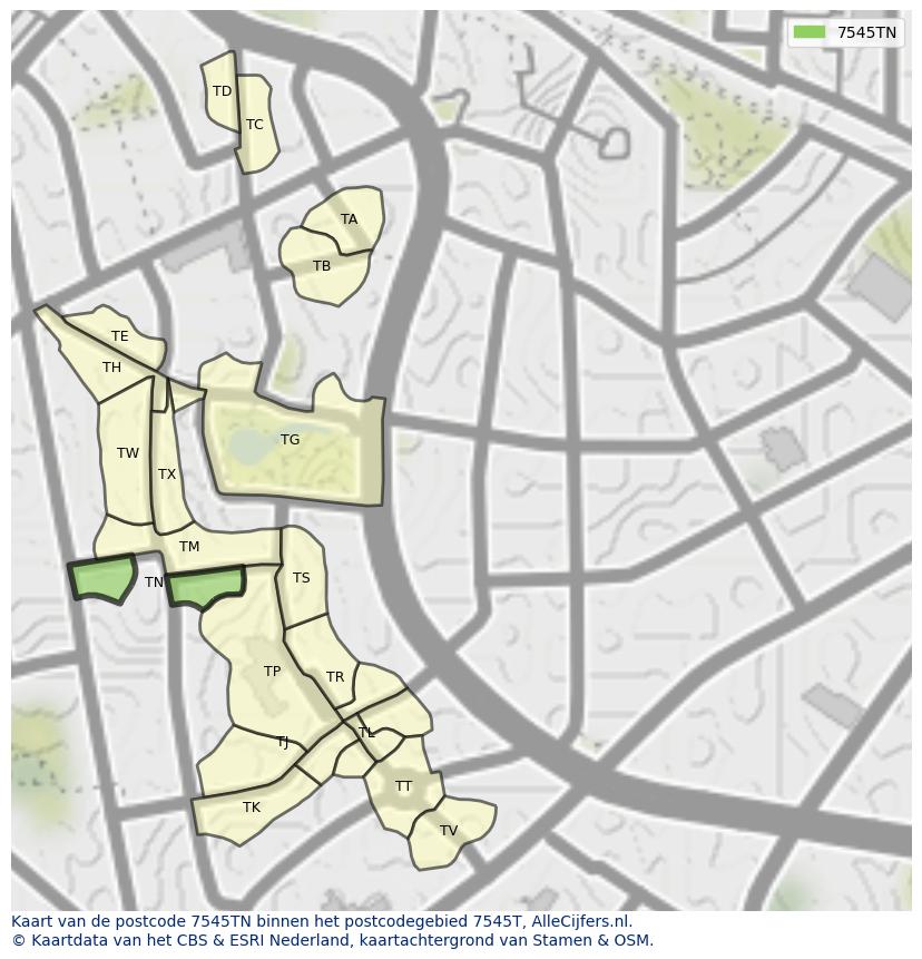 Afbeelding van het postcodegebied 7545 TN op de kaart.
