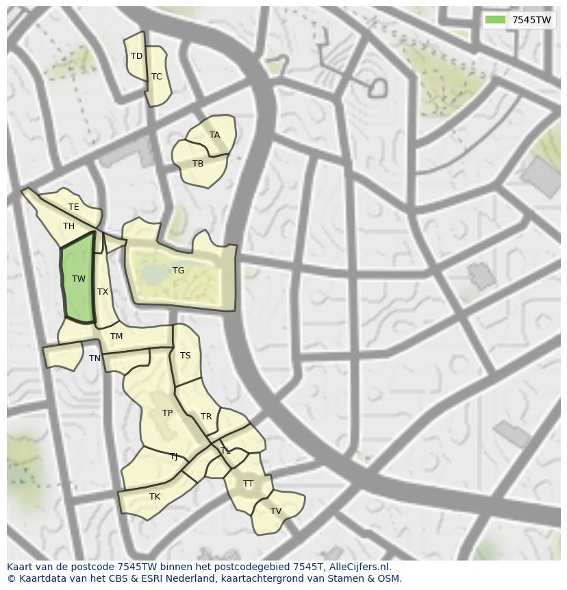 Afbeelding van het postcodegebied 7545 TW op de kaart.