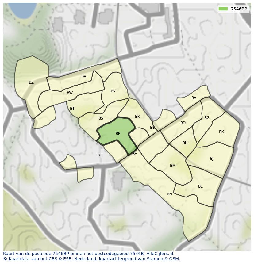 Afbeelding van het postcodegebied 7546 BP op de kaart.