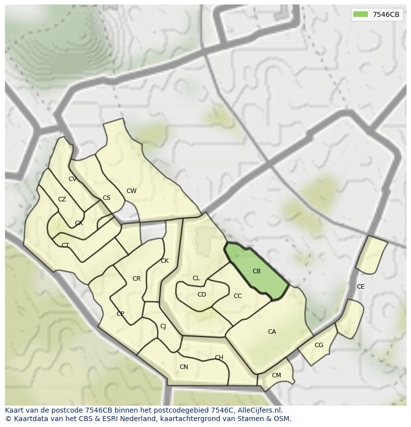 Afbeelding van het postcodegebied 7546 CB op de kaart.