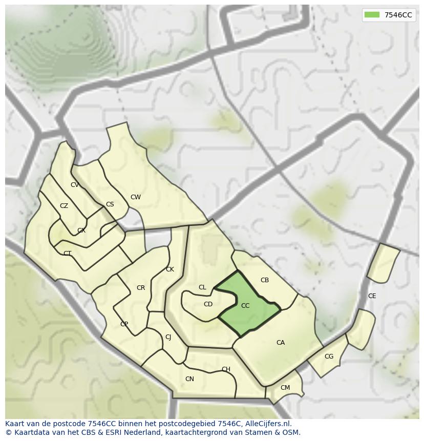 Afbeelding van het postcodegebied 7546 CC op de kaart.