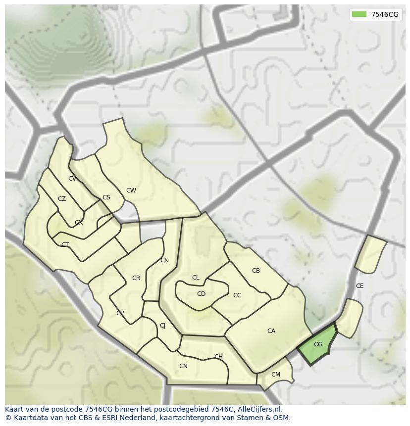 Afbeelding van het postcodegebied 7546 CG op de kaart.