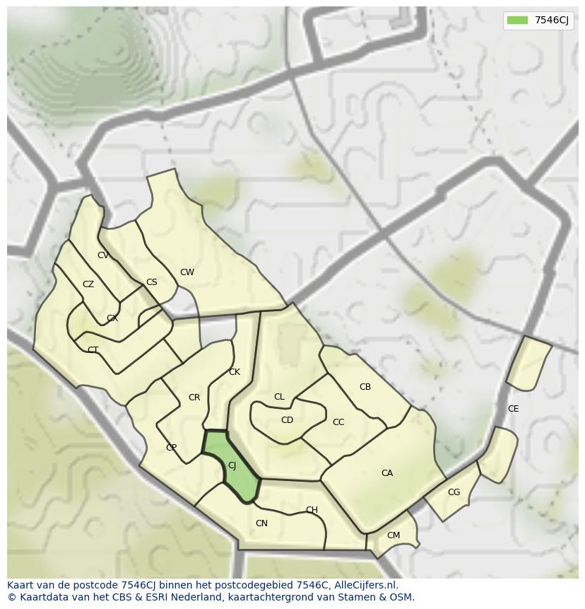 Afbeelding van het postcodegebied 7546 CJ op de kaart.