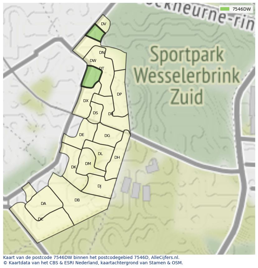 Afbeelding van het postcodegebied 7546 DW op de kaart.