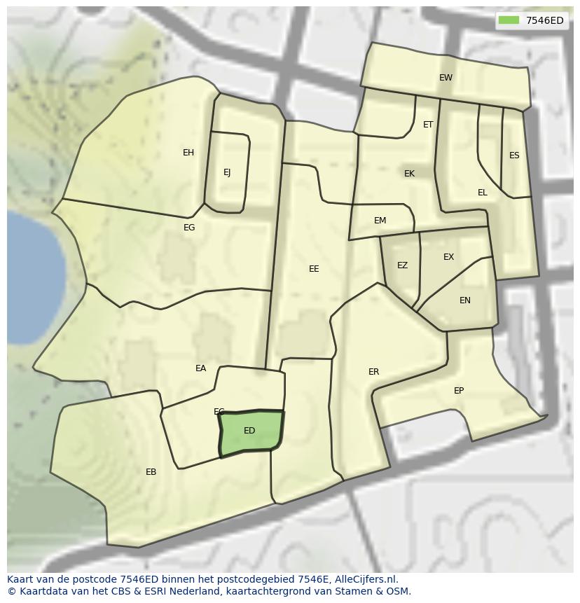 Afbeelding van het postcodegebied 7546 ED op de kaart.