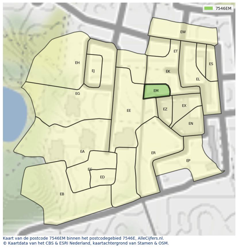 Afbeelding van het postcodegebied 7546 EM op de kaart.